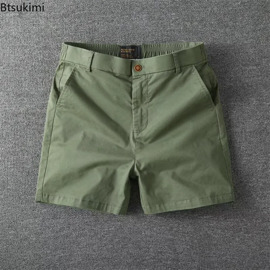 Men's Summer Casual Shorts Pure Cotton Solid Color Stretchy Straight Pants Trendy Hight Waist Elastic Waist Quarter Beach Pants