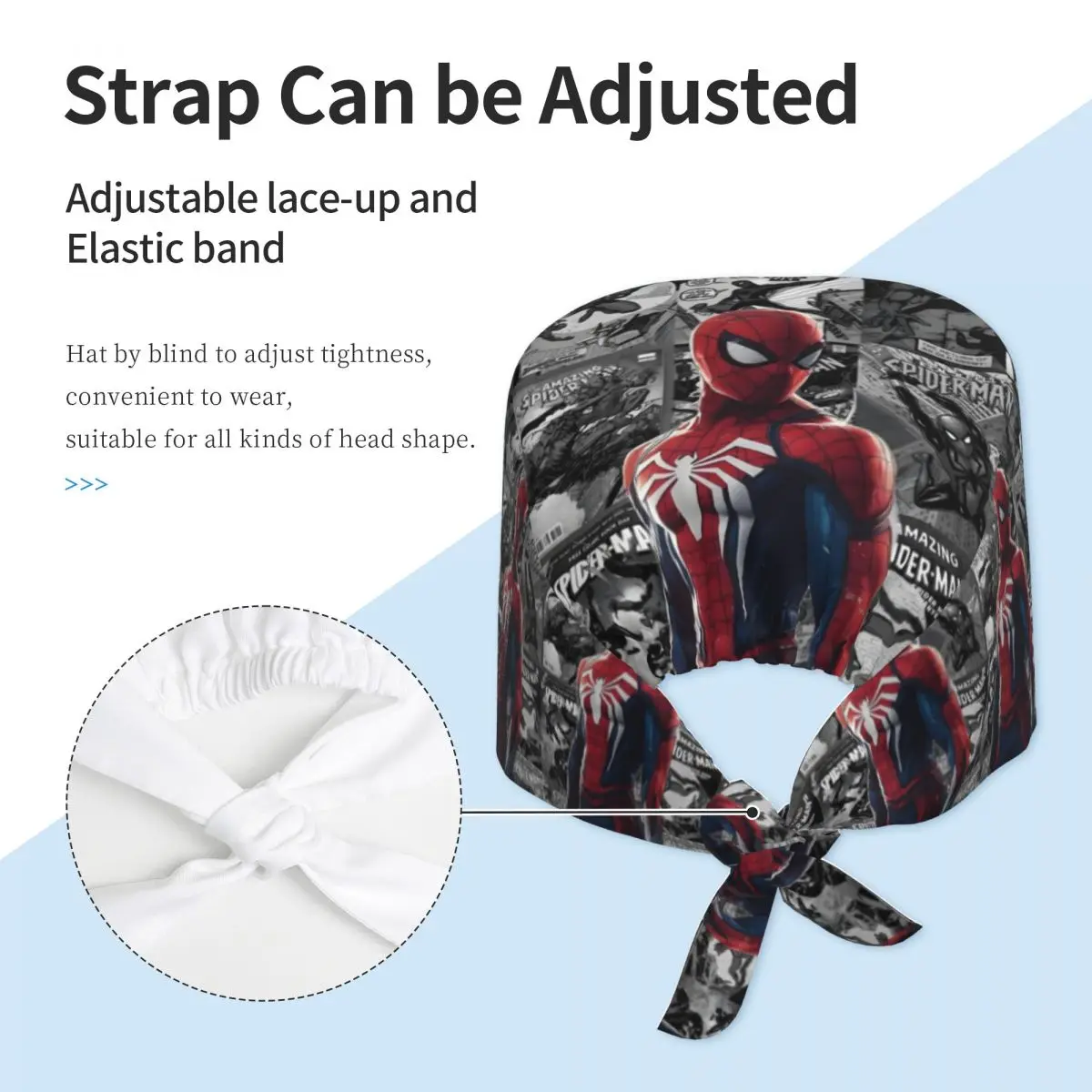 Custom Comic Spiderman Working Cap Surgical Hats Women Cartoon Movie Anime Hero Operating Room Cap Operator Hats Lab Works Hat