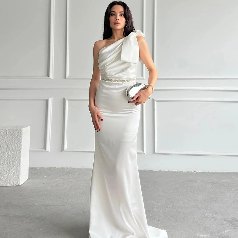 

Classic Mermaid Satin Evening Dress Elegant Sweep Train Party Dresses Temperament One Shoulder Customized Special Occasion Gowns