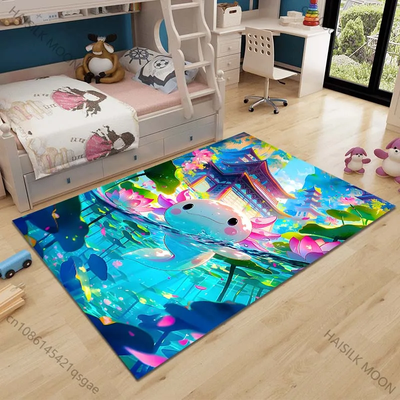 1PC Cute aquatic creature with lotuses Carpet for Living Room Bedroom Sofa Home Decor Rus Non-slip Floor Mat Luxury Gift