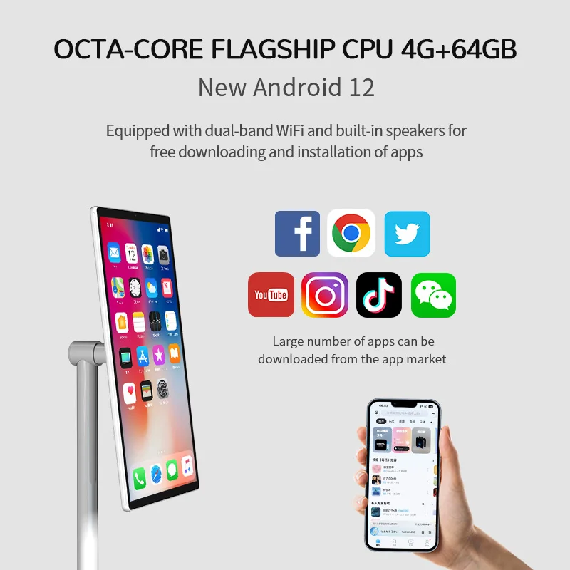 شاشة عرض محمولة 21.5 بوصة تلفزيون أندرويد صغير قابل لإعادة الشحن تلفزيون Lcd محمول قابل للتدوير تلفزيون ذكي تلفزيون ذكي مع كاميرا #3