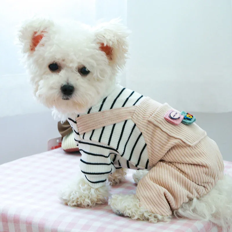 PETCIRCLE Dog Clothes Black&white Striped Pocket Overalls Coat Fit Small Dog Puppy Pet Cat All Season Pet Soft Costume Pet Cloth