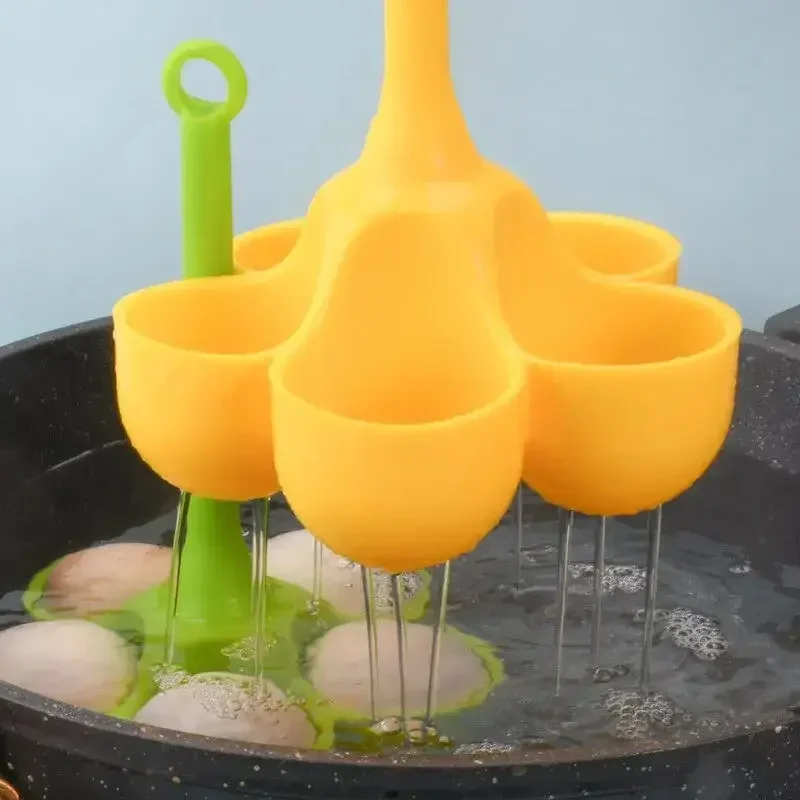 Easy To Use Steamed Egg Holder Silicone Egg Boiler with Five Holes Handle for Boiled Eggs Multi-functional Kitchen Kits