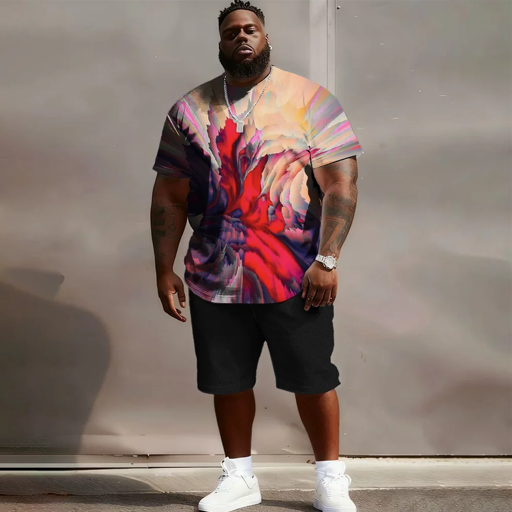 

S-9xl Комплект больших размеров с короткими рукавами большого и высокого размера с переливающимся ловом — легкая смесь хлопка, минималистичный Rainbow Sheen,