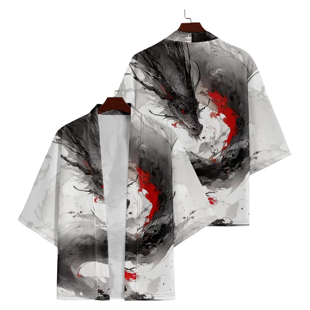 

White Anime Dragon Kimono Summer Women Haori Yukata Female Japanese Cardigan Girl Cosplay Shirt Men Tops