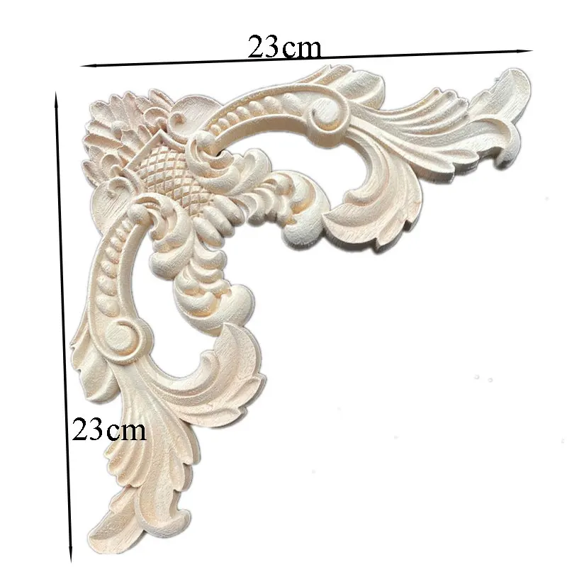 23cm Wood Carved Onlay Appliques for Furniture Cabinet Unpainted Frame Wooden Mouldings Decal Home Decoration