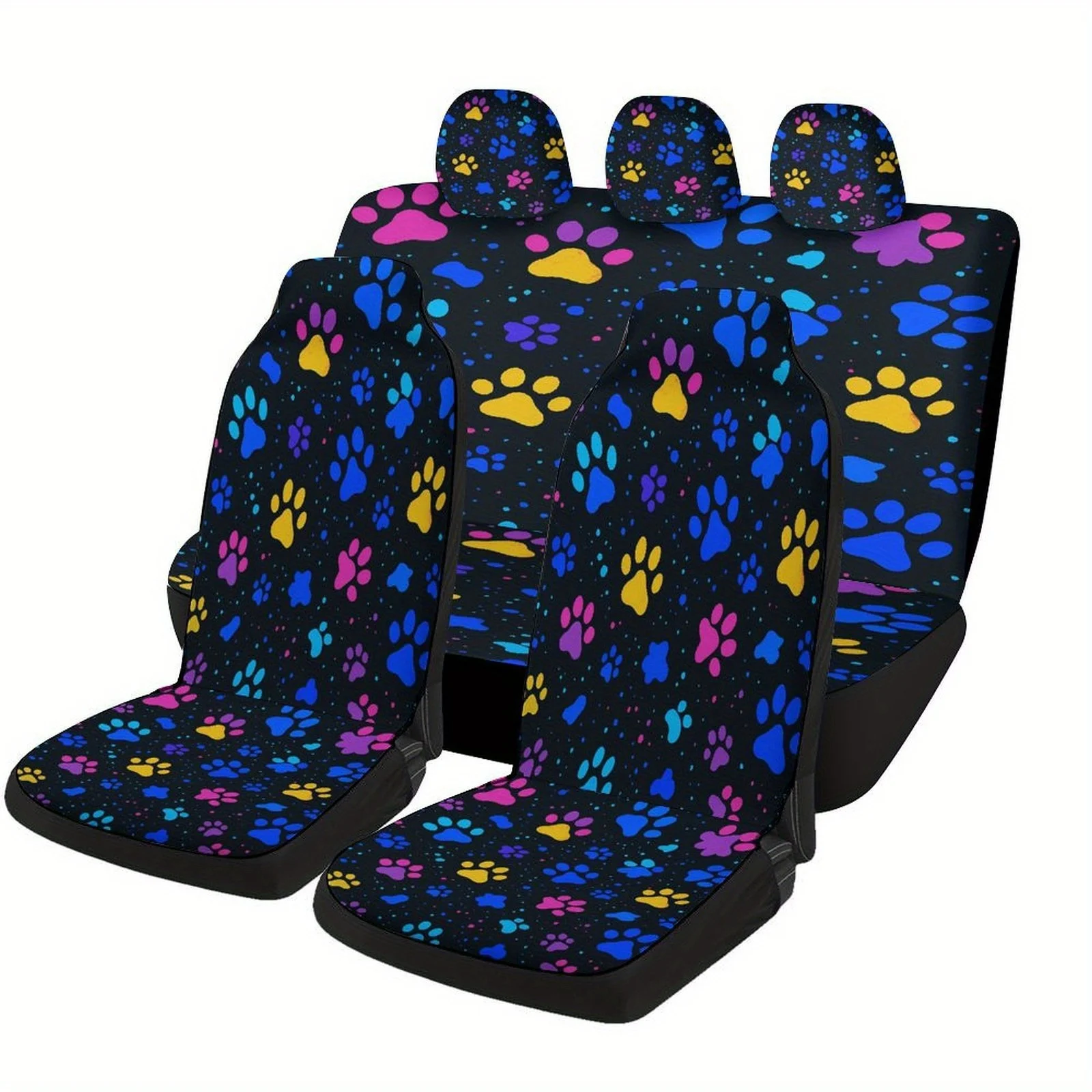 

Colorful Paw Prints Pattern Themed Car Seat Cover Set For Most Cars, Fashion Novelty Car Seat Protector Covers Full Set, Univers