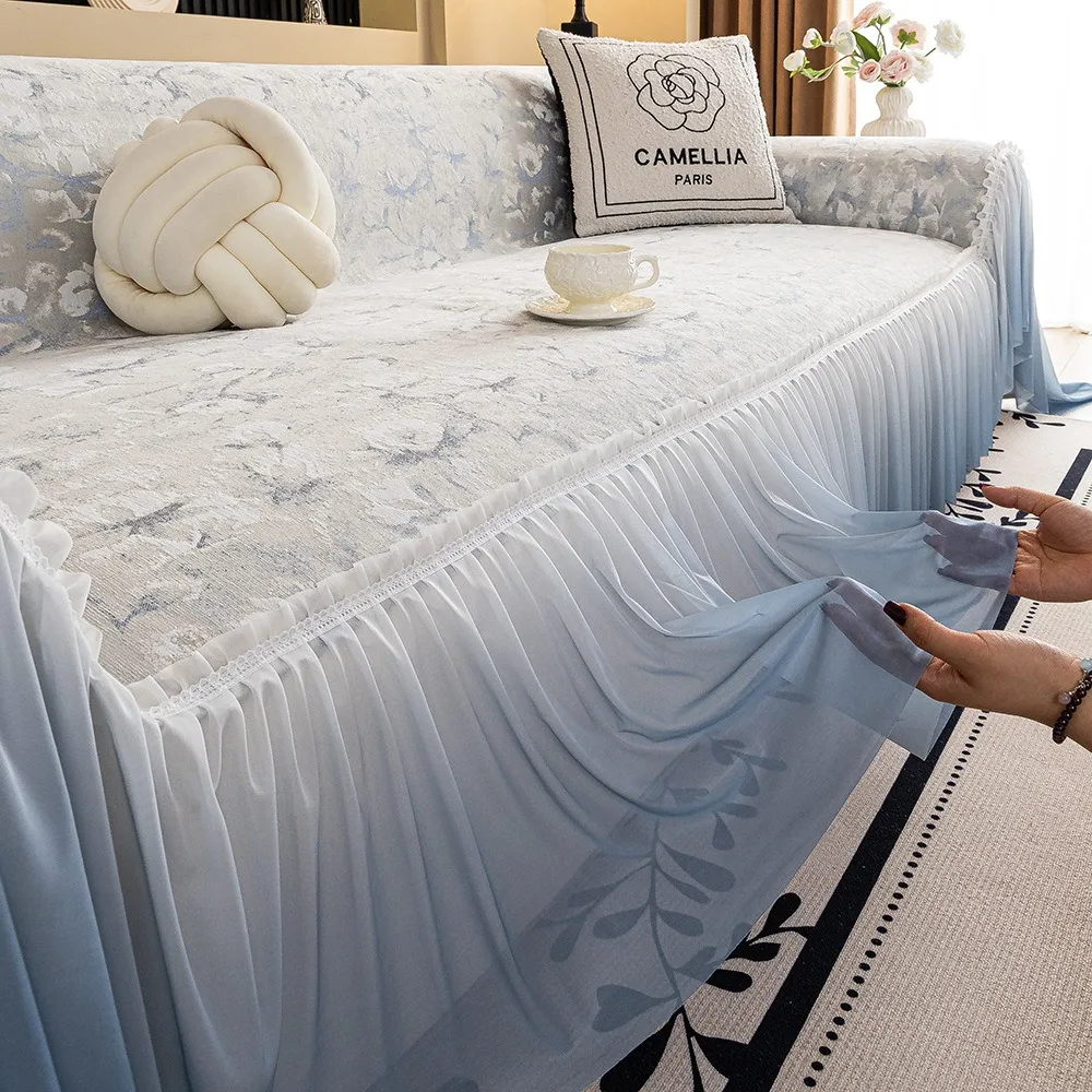 

New Chenier Warm Couch Cover Luxurious Skirt Edge Lace Sofa Covers Four Seasons Universal Non Slip Anti Cat Scratch Sofa Towel