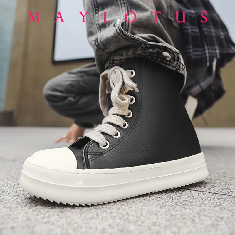 

2025 New Sneakers Shoes Woman Owens Men's Casual Shoes Lace-up Thick Bottom High Top Shoes Canvas Punk Couple Trend Shoes
