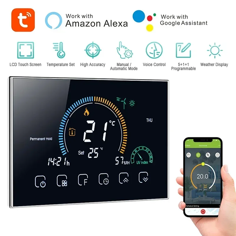 Tuya WiFi Smart Programmable Thermostat LCD Caldera Gas Water Boiler Heating APP Voice Control Work With Alexa Echo Google Home