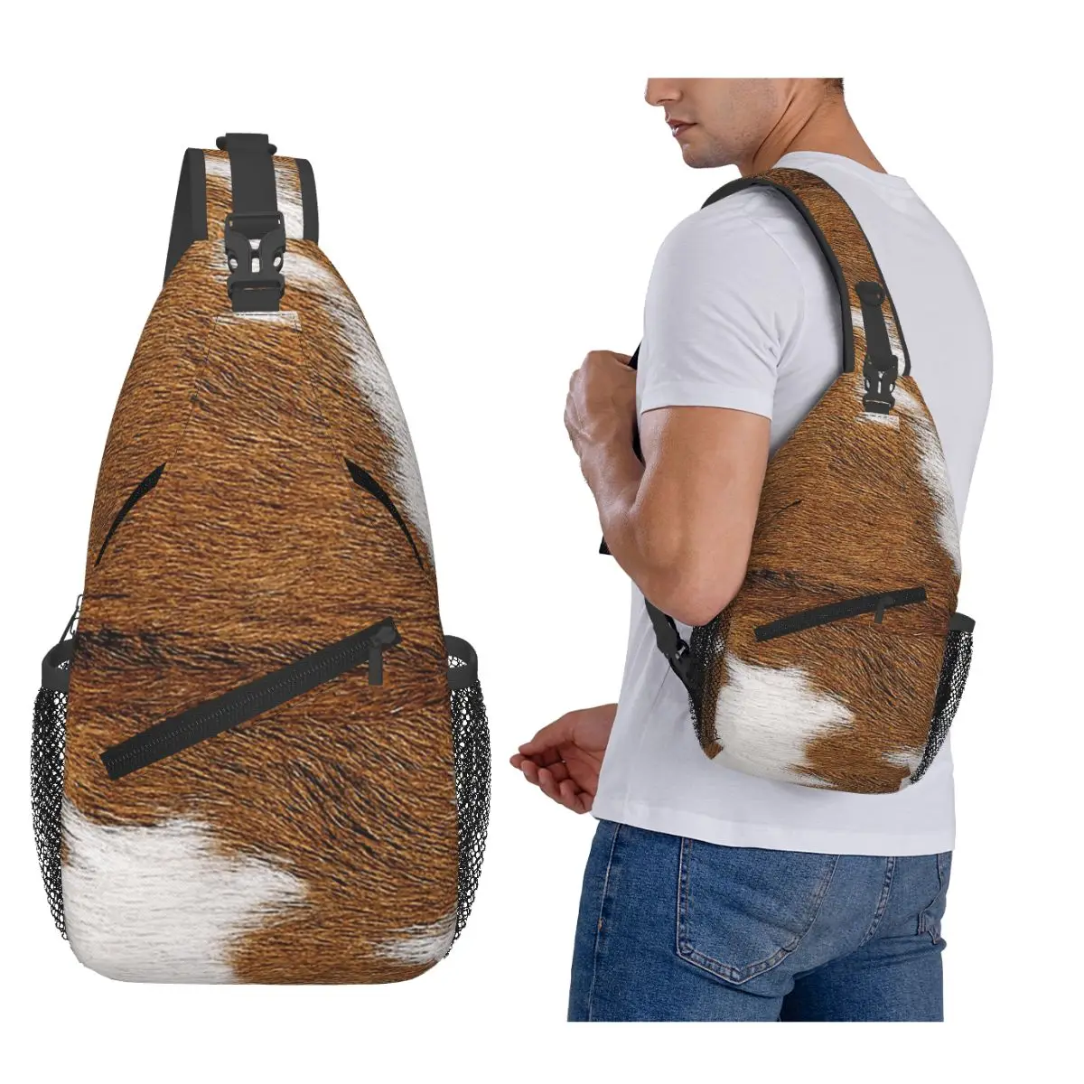 

Stylish Cow Fur Cowhide Texture Cow Skin Print Patter Chest Bag Men Sling Crossbody Backpack Chest Bag Daypack Shoulder Bag