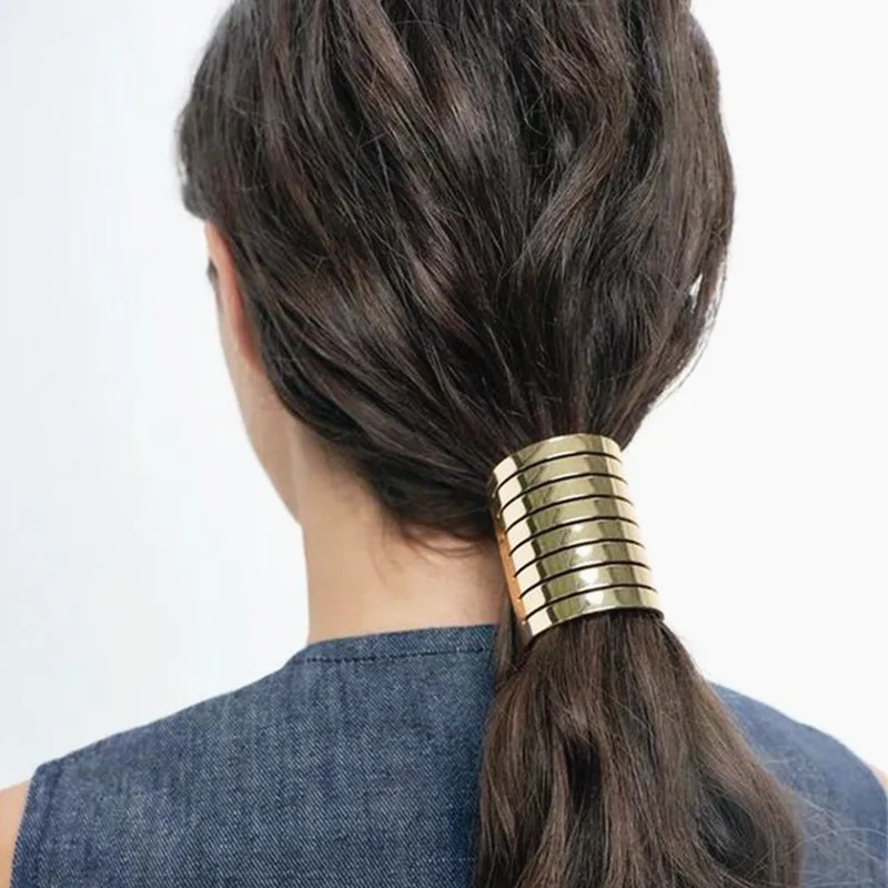 Vintage Multi-layer Smooth Metal HairBands Ropes for Women Ponytail Headband Elastic Scrunchies Fashion Jewelry Hair Accessories