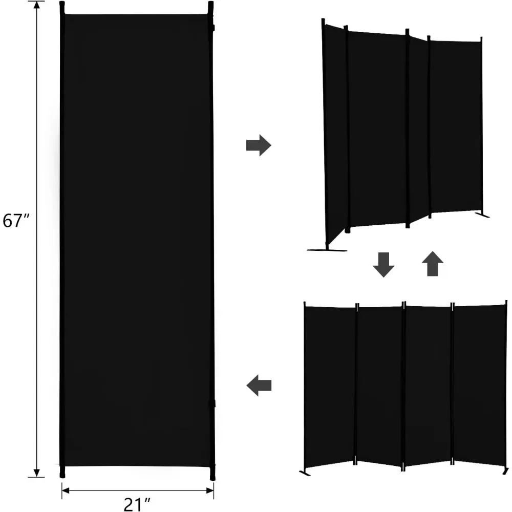 6-paneels kamerverdeler, opvouwbare privacyscherm muurverdelers voor kamerscheiding, vrijstaande kamerverdelingen voor thuiskantoor