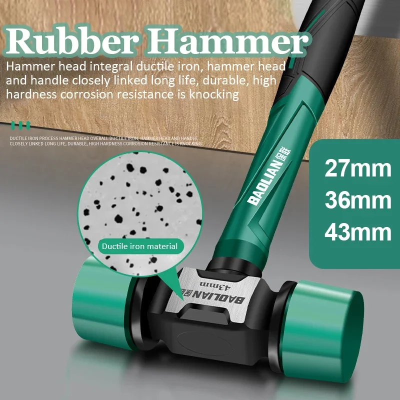 Rubber Hammer 27/36/43mm Multifunction Resilience Rubber Hammer Anti-vibration Non-slip TPR Head Installation Mallet Hand Tools