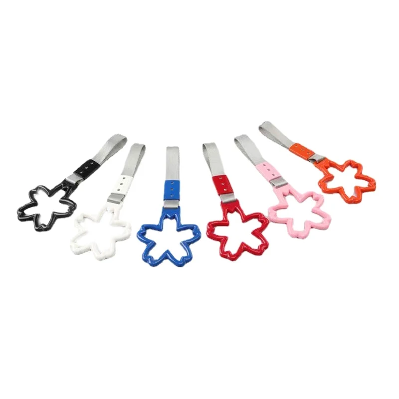 Colorful Sakura Star Car Tow Rope Nylon Drift Charm Strap Bumper Warning Hang Strap Train Bus Handle Ring Auto Decor Accessories