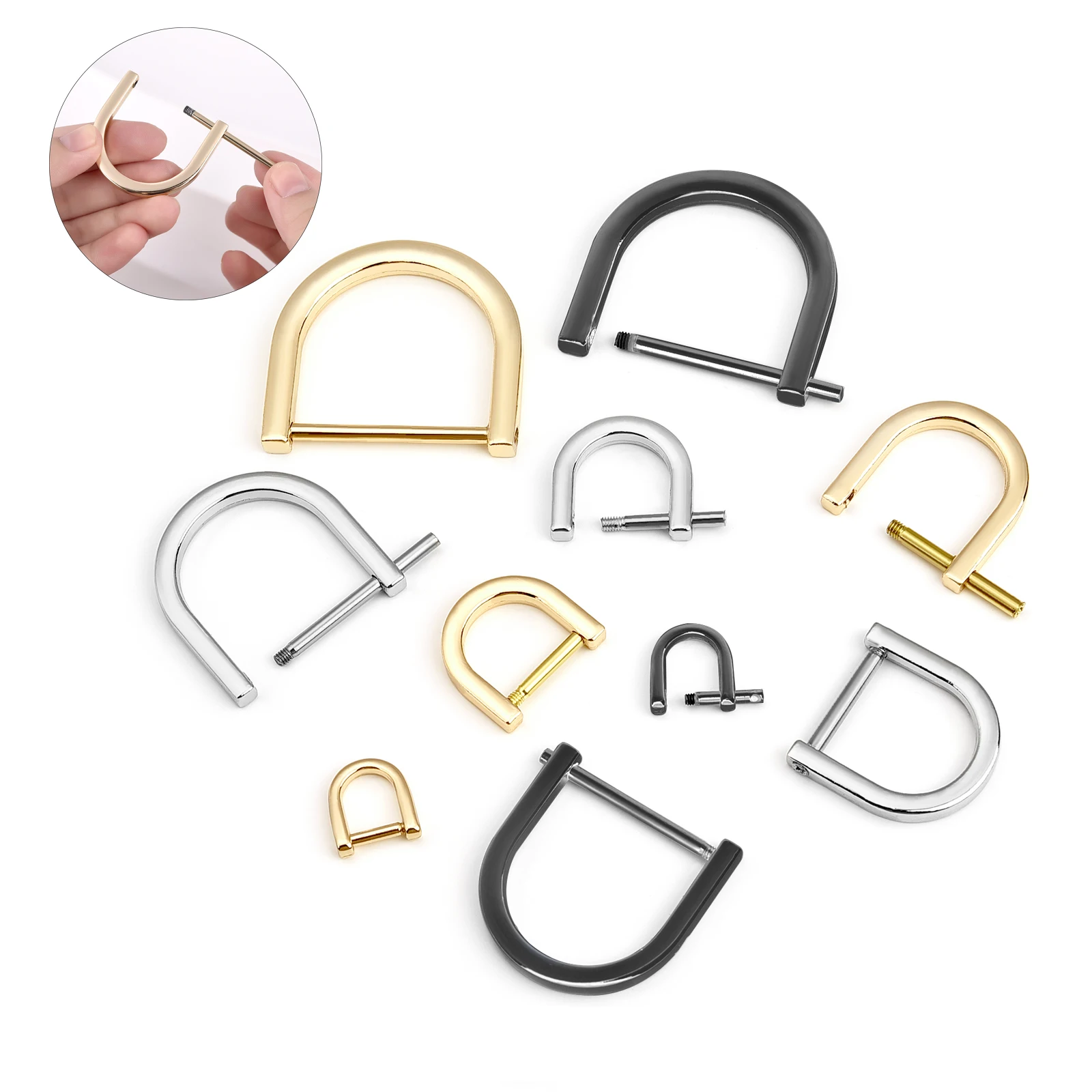 2pcs Open Screw D Ring Detachable Metal Buckle Shackle Clasp DIY Leather Craft Bag Strap Belt Buckle Carabiner Accessories