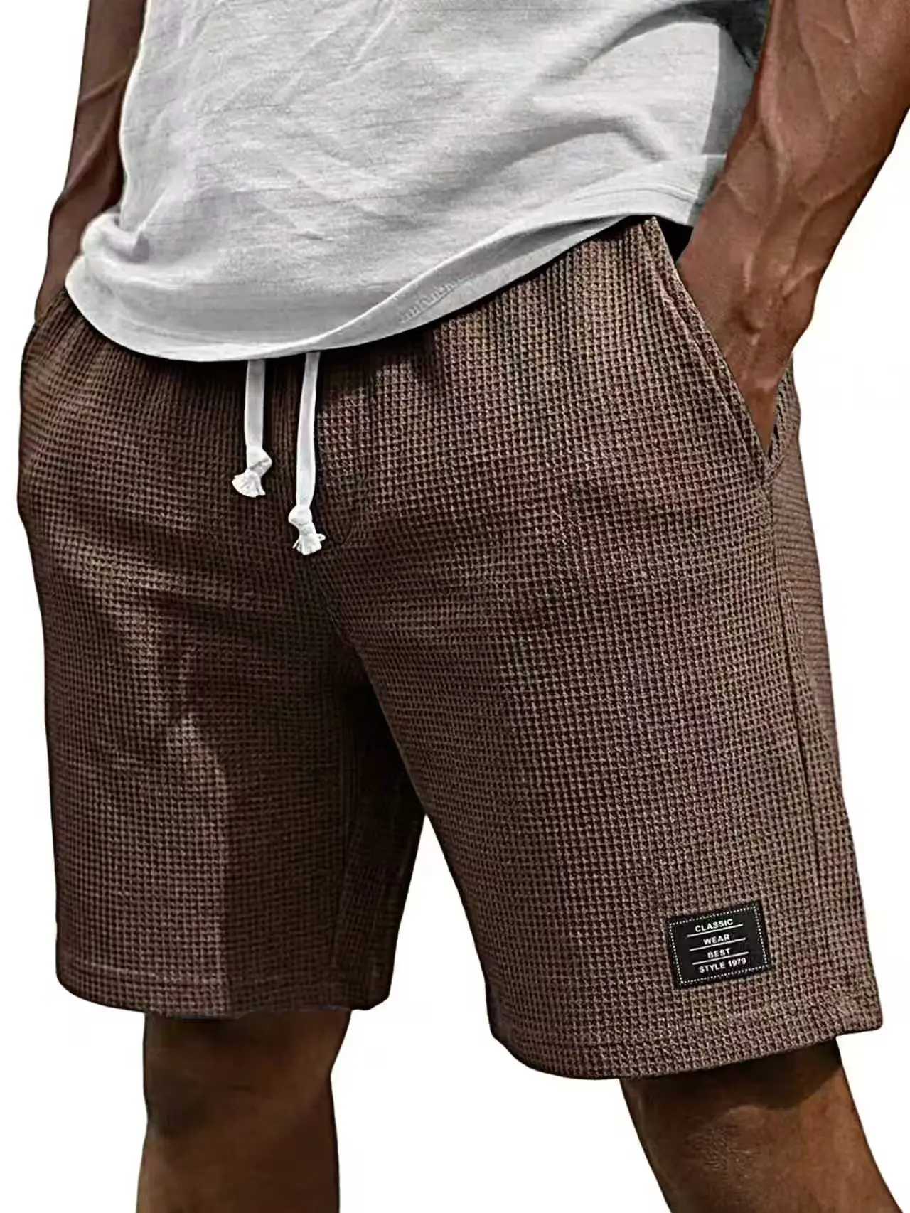 Sommerliche Herren-Shorts im Waffel-Stil, Business-Casual, neue koreanische Mode, mit Kordelzug, Baggy-Shorts, Fitness, atmungsaktiv, Streetwear, Gym, für Männer – Detail 2