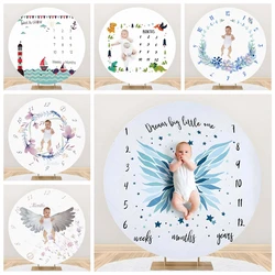 Round Photography Background Custom Cartoon Calendar Clock Dial Pattern Infant Milestone Baby Shower Party Decoration Background