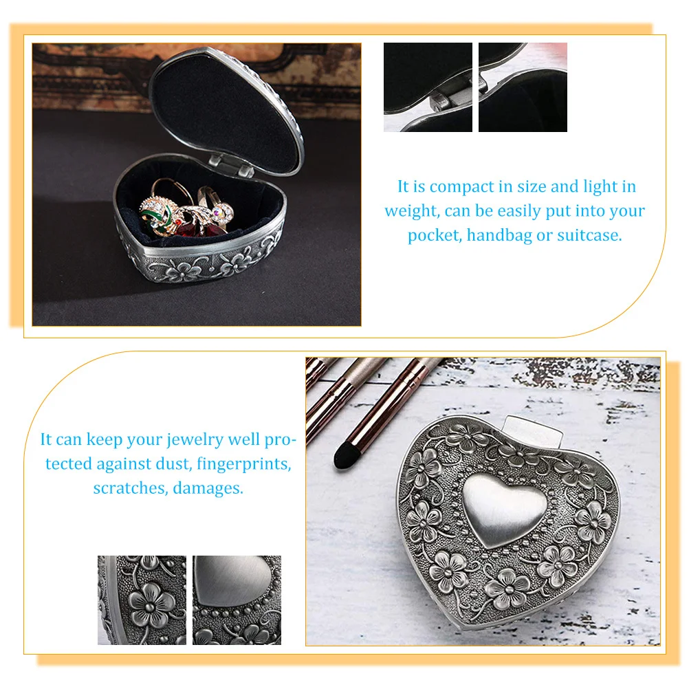 

Heart Shaped Rose Jewelry Box Portable Travel Case Small Earrings Organizer Ring Storage Compact Dust Proof Scratch Resistant