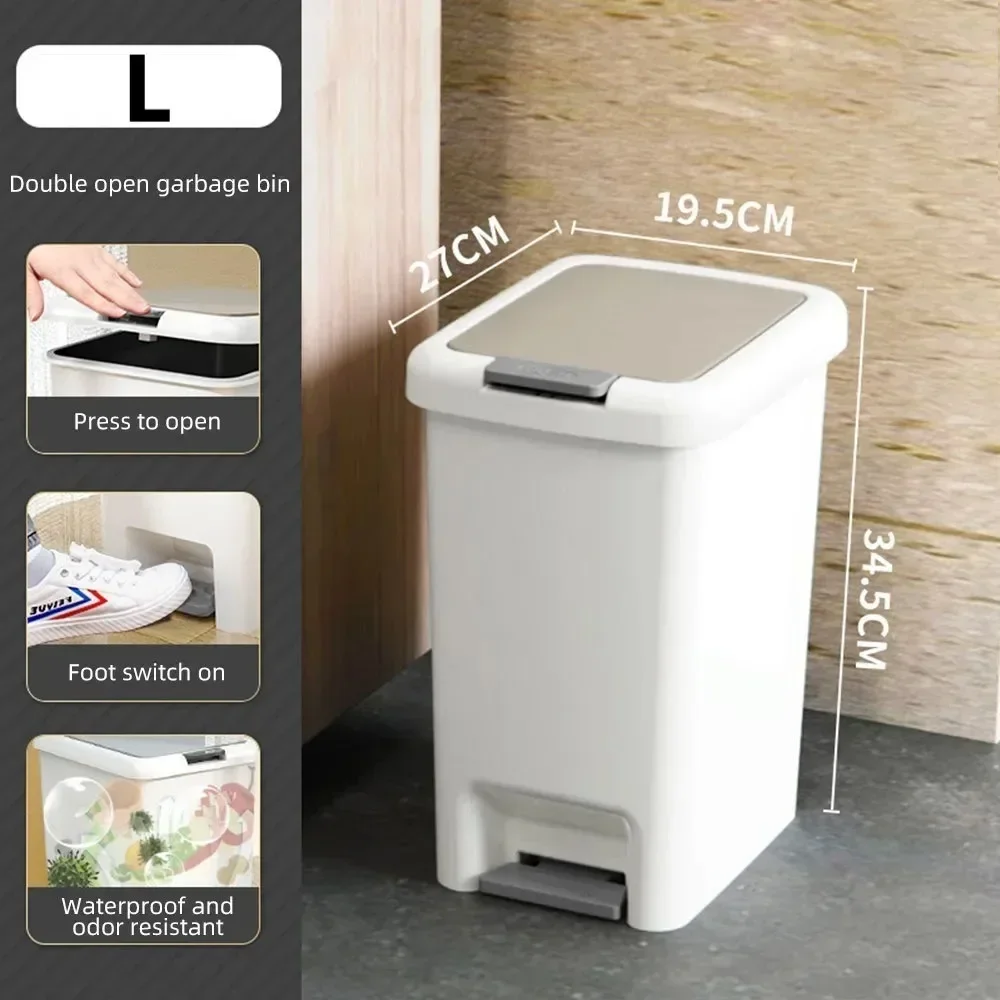 Plastic Foot Pedal Waste Bins Large Capacity Trash Can Press-type Kitchen Bathroom Garbage Bins Household Paper Box Garbage Bin