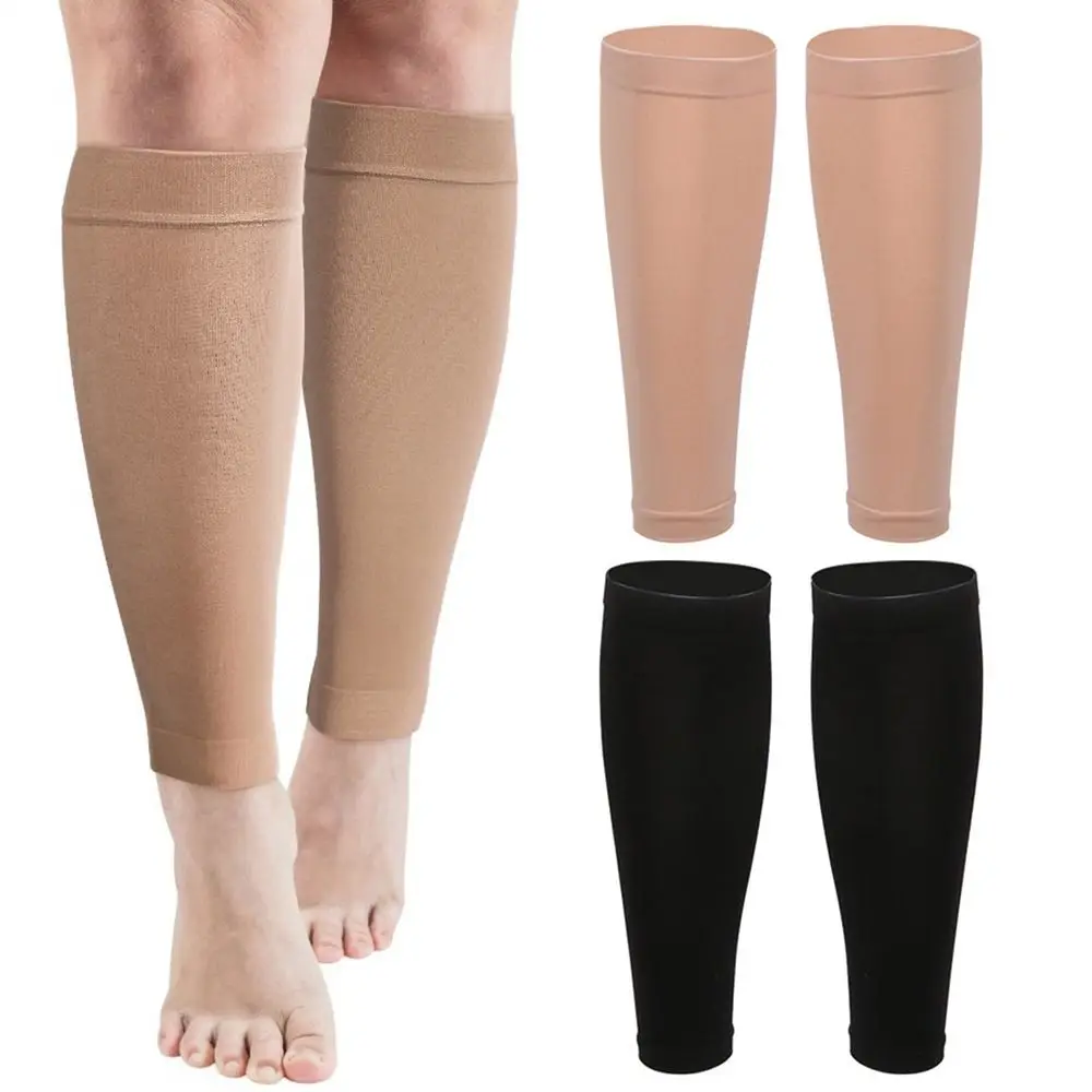 1 Pair Elastic Sports Calf Support Footless Compression Socks Leg Sleeves Preventing Varicose Veins For Soccer Running Standing