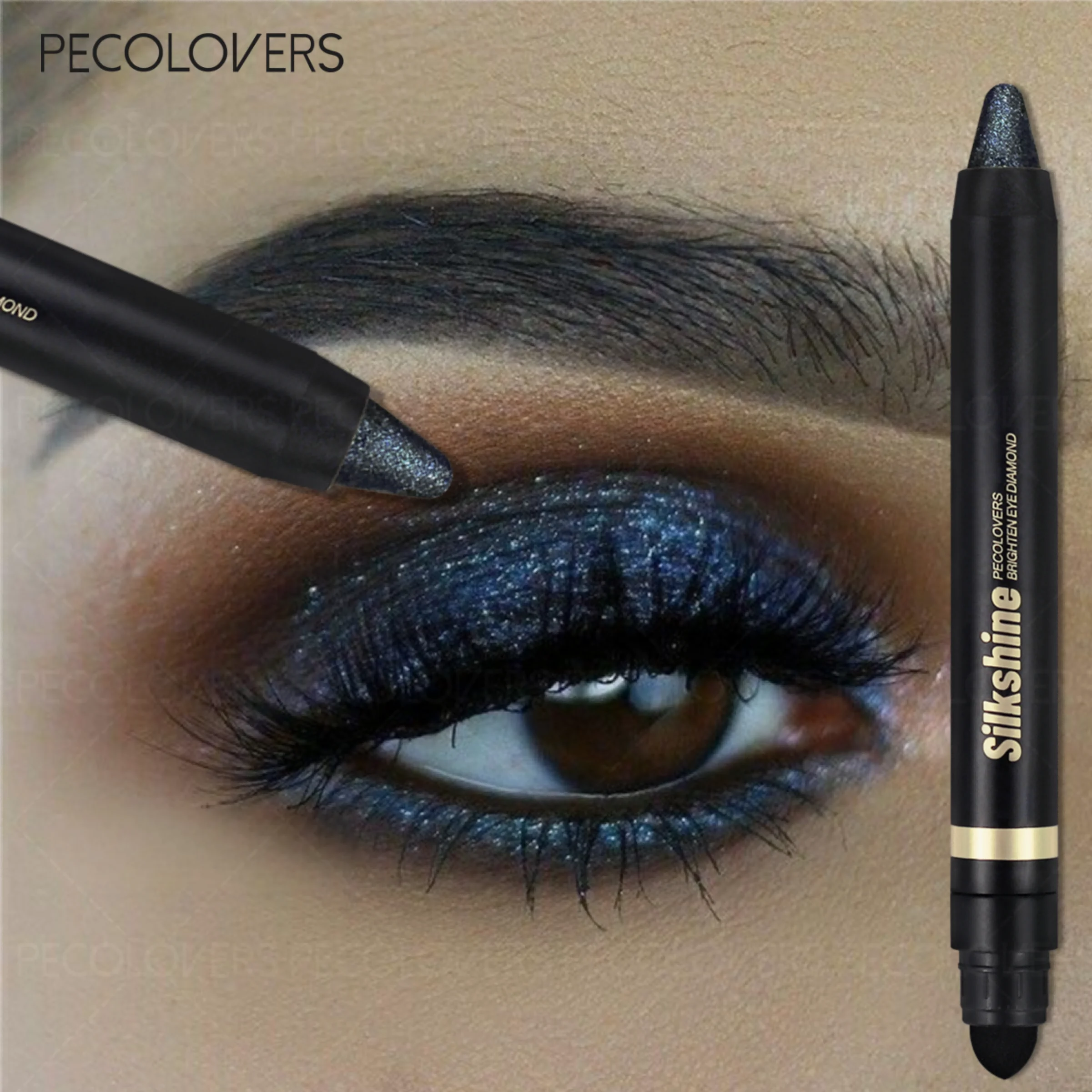 9 Pcs Double-head Highlighter Eyeshadow Stick, With Soft Brush, Brown Forest Green Midnight Blue, Colored High Pigmented