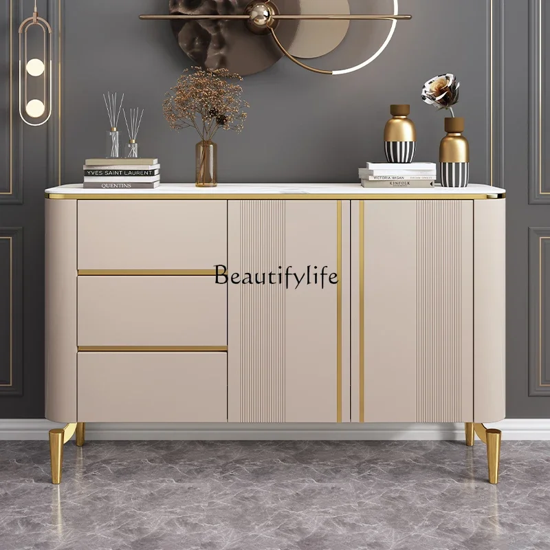

12 Light luxury entrance shoe cabinet integrated modern simple Nordic locker rock slab storage against the wall