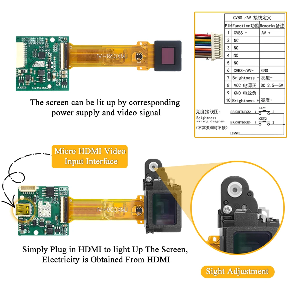 0.39 Inch OLED Display Viewfinder 1024*768 for FPV Drone Aerial Photography Thermal Imaging Night Vision Device Micro AV HDMI