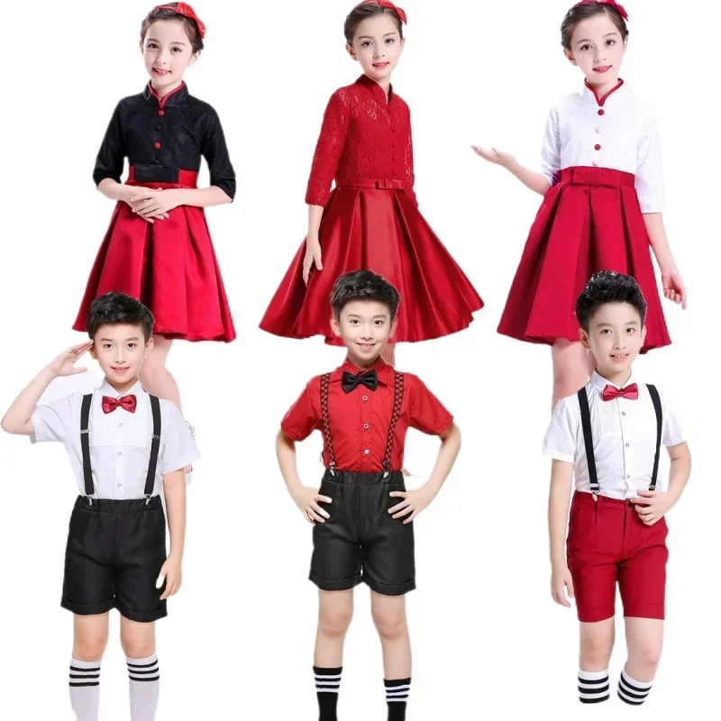 Vestito da coro per bambini di capodanno per la scuola primaria prestazioni di recitazione ospite dell'asilo vestito lungo a maniche corte Set invernale