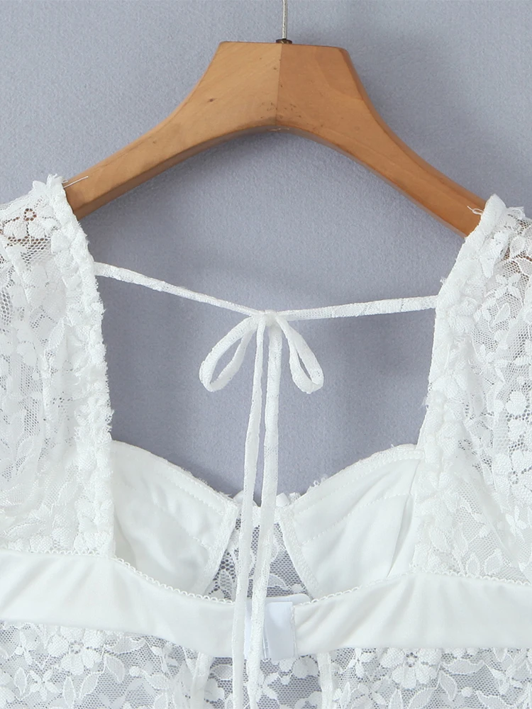 تشو ساو بيوتي 2025 تي شيرت نسائي أنيق من الدانتيل أنيق بفيونكة مقصوصة عتيقة برقبة على شكل حرف v وأكمام قصيرة تي شيرت مثير ضيق بدون ظهر #6