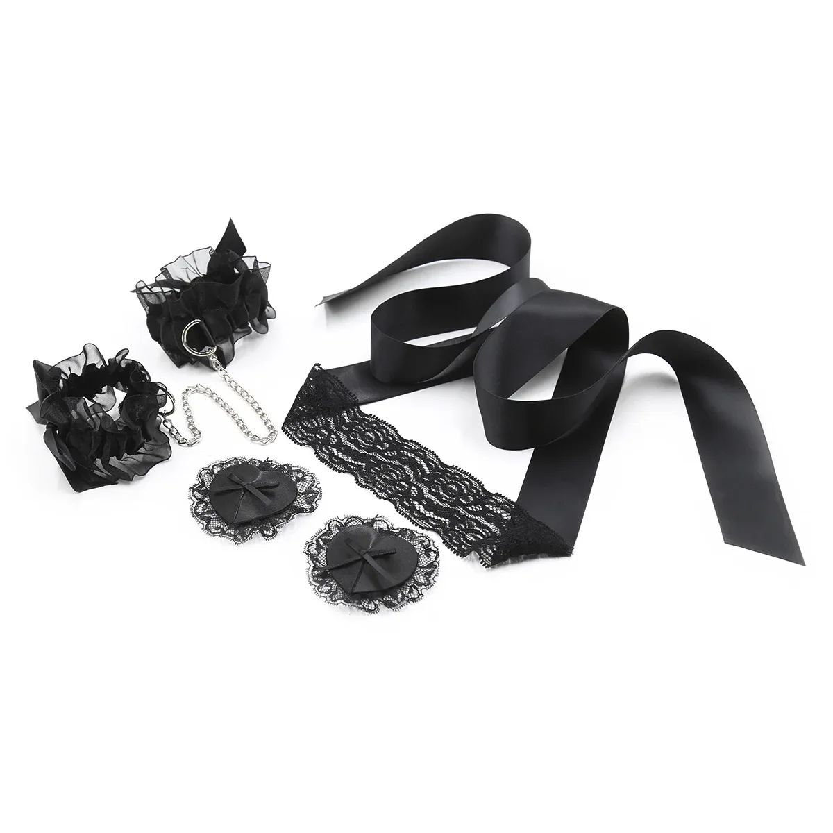4in1 Lace Eye Mask Hollow Veil Couple Ribbon Personalized Handcuffs Nipple Stickers Bondage for Couple Alternative Flirting Toys