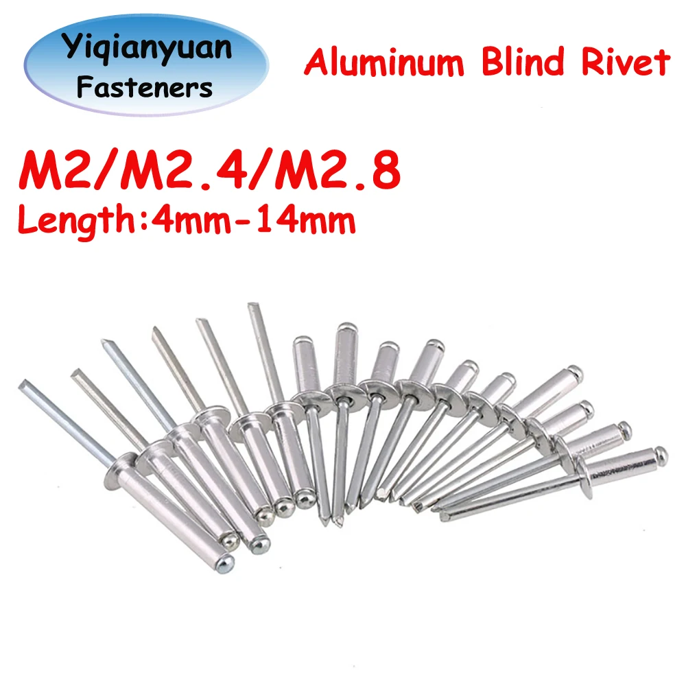 

Yiqianyuan M2 M2.4 M2.8 Aluminium Dome Head Break Mandrel Blind Rivet Pull Nail Pop Open End Rivet For Furniture Car Aircraft