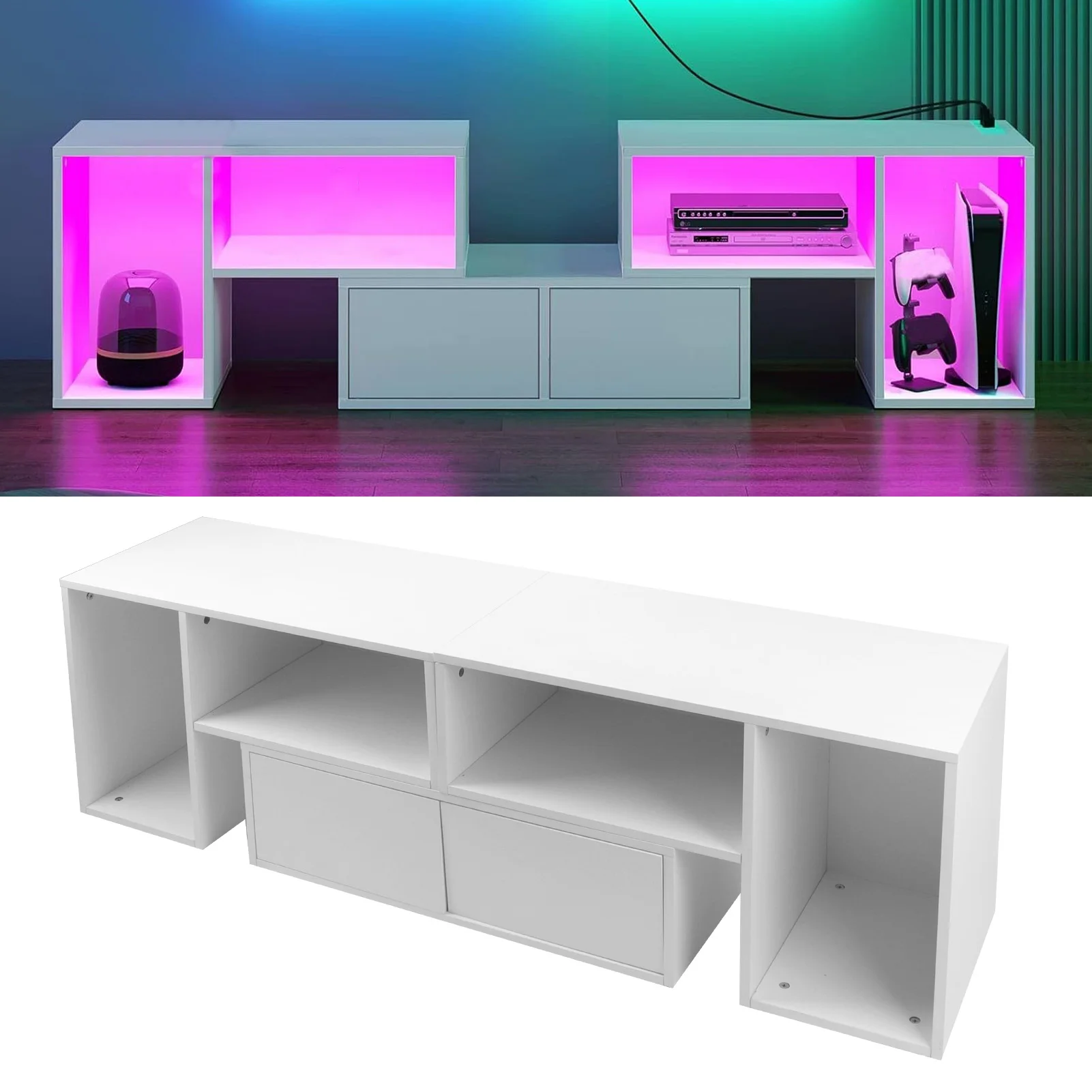 

Board TV Cabinet Stand Panel Set with LED Light Drawer Living Room Home Furniture