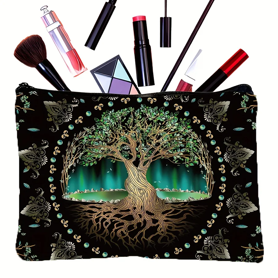 A tree of life pattern cosmetic bag-cute multifunctional zipper handbag, jewelry storage bag. - view 4