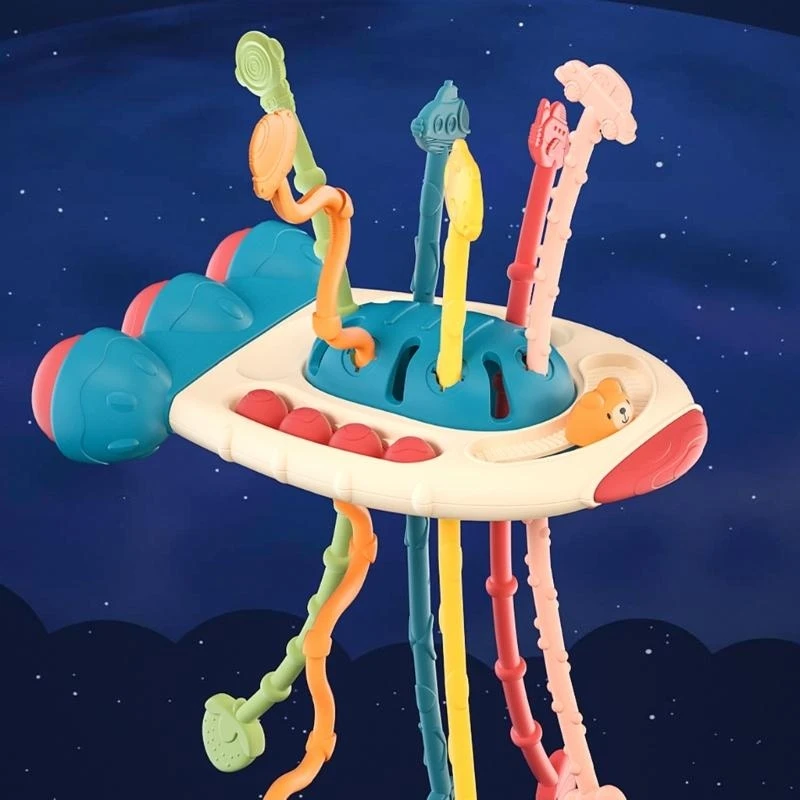 เด็กวัยหัดเดินดึง String ของเล่นนิ้วมือกด Baby Rattle Soother Rainbow Music เกรดอาหาร Teether Baby Teething ของขวัญ 15UB