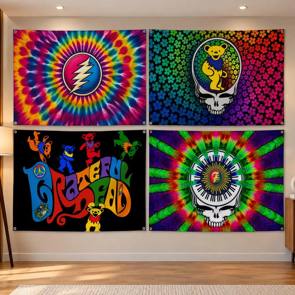 Band Rock Psychedelic G-Grateful Dead Flags Banner Decor for Bedroom,Garden,Party,Club,Indoor Outdoor, Fan Gift