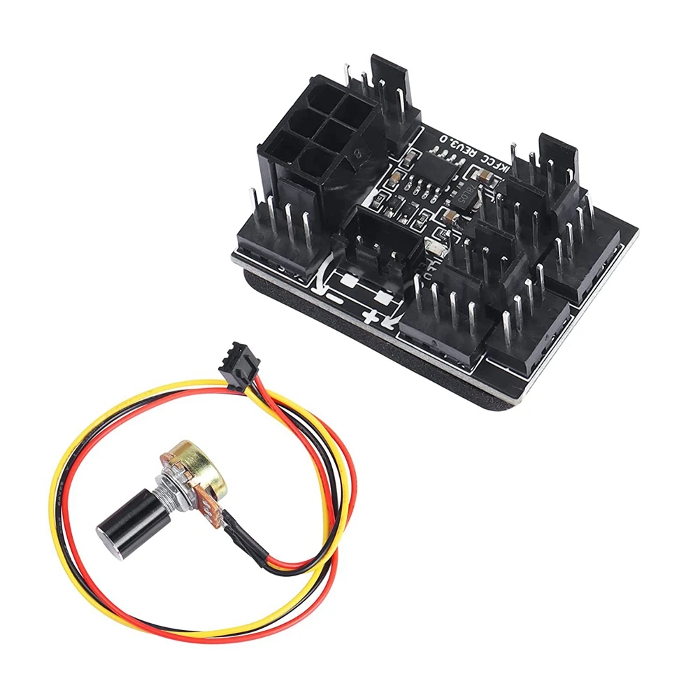 3 Pin 4 Pin Fan Adapter PWM PC Chassis Cooling Fan Hub Governor 8 Way Splitter 12V Speed Controller with 6Pin Power Port