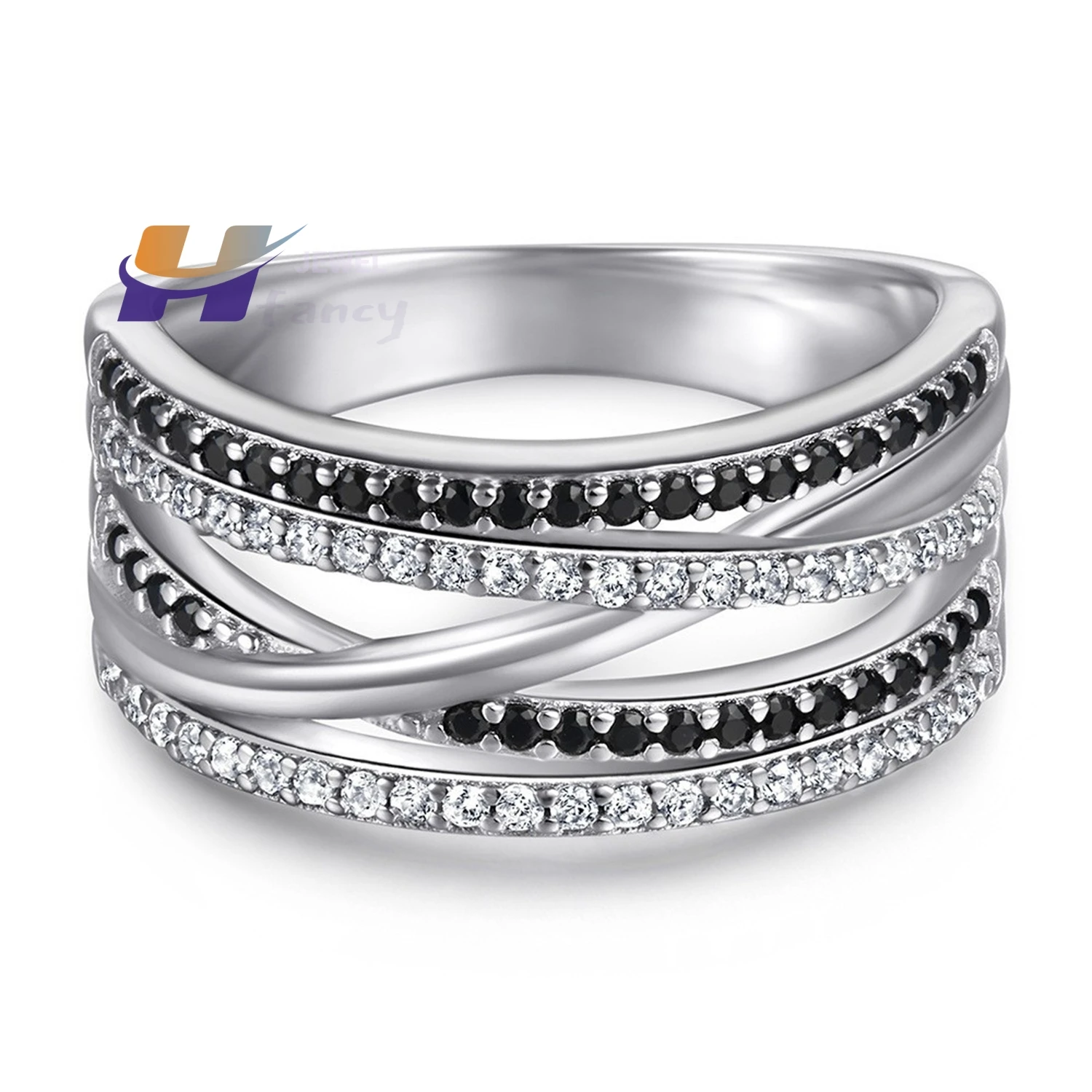 Stackable Multi-Ring Copper Zirconia Cubic Zirconia Band for Women Punk Gothic Black White Party Statement Jewelry Gift