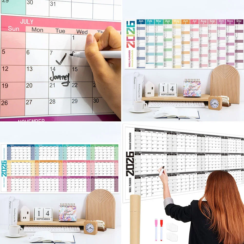 2026 Wall Calendar Easy-To-Write Poster Calendar English Edition Calendar Time-Sensitive Daily Schedule Planner For Task Daily