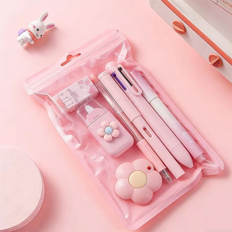 6/7/8Pcs Multifunctional Stationery Set,Sticky Note,Acrylic Pen,Utility Knife,Correction Tape,Eraser,Pencil,Gel Pen,Student Gift