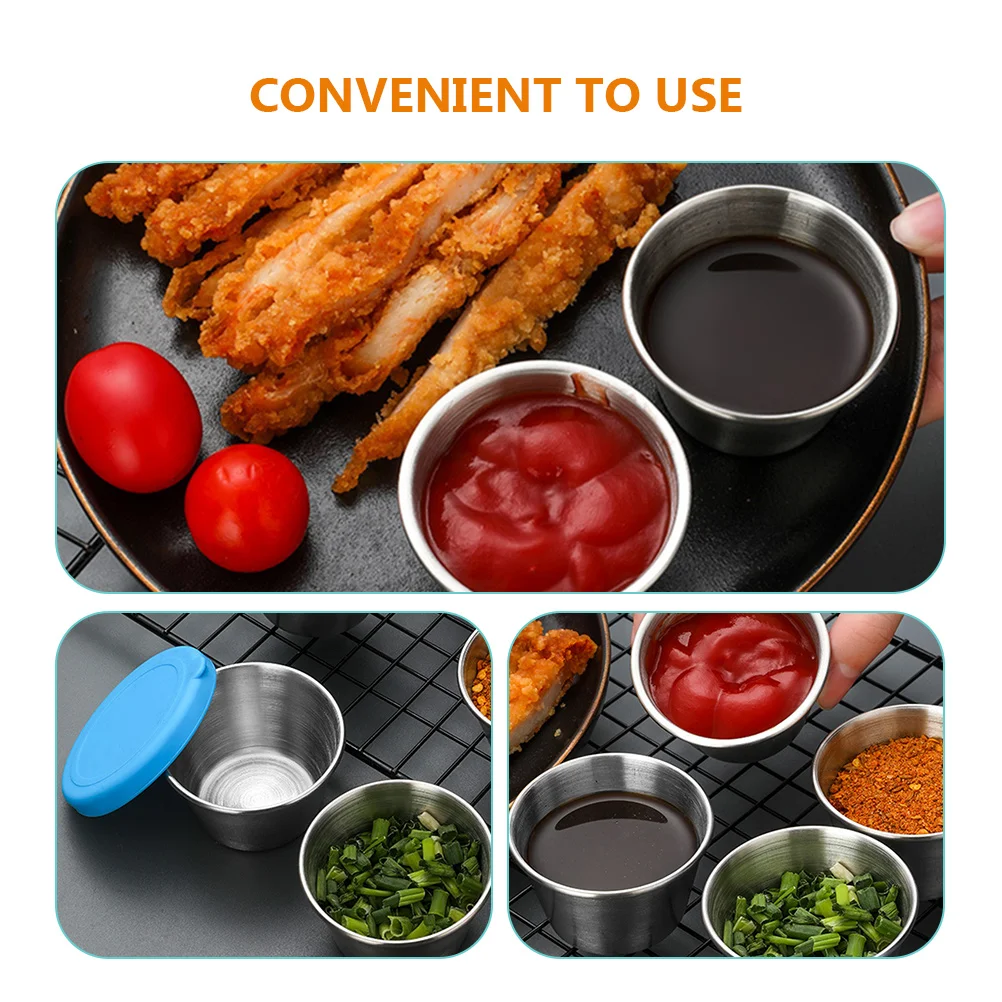

6 Pcs Stainless Steel Dipping Dish Plastic Containers with Lids Cups Condiment Small Sauce Household