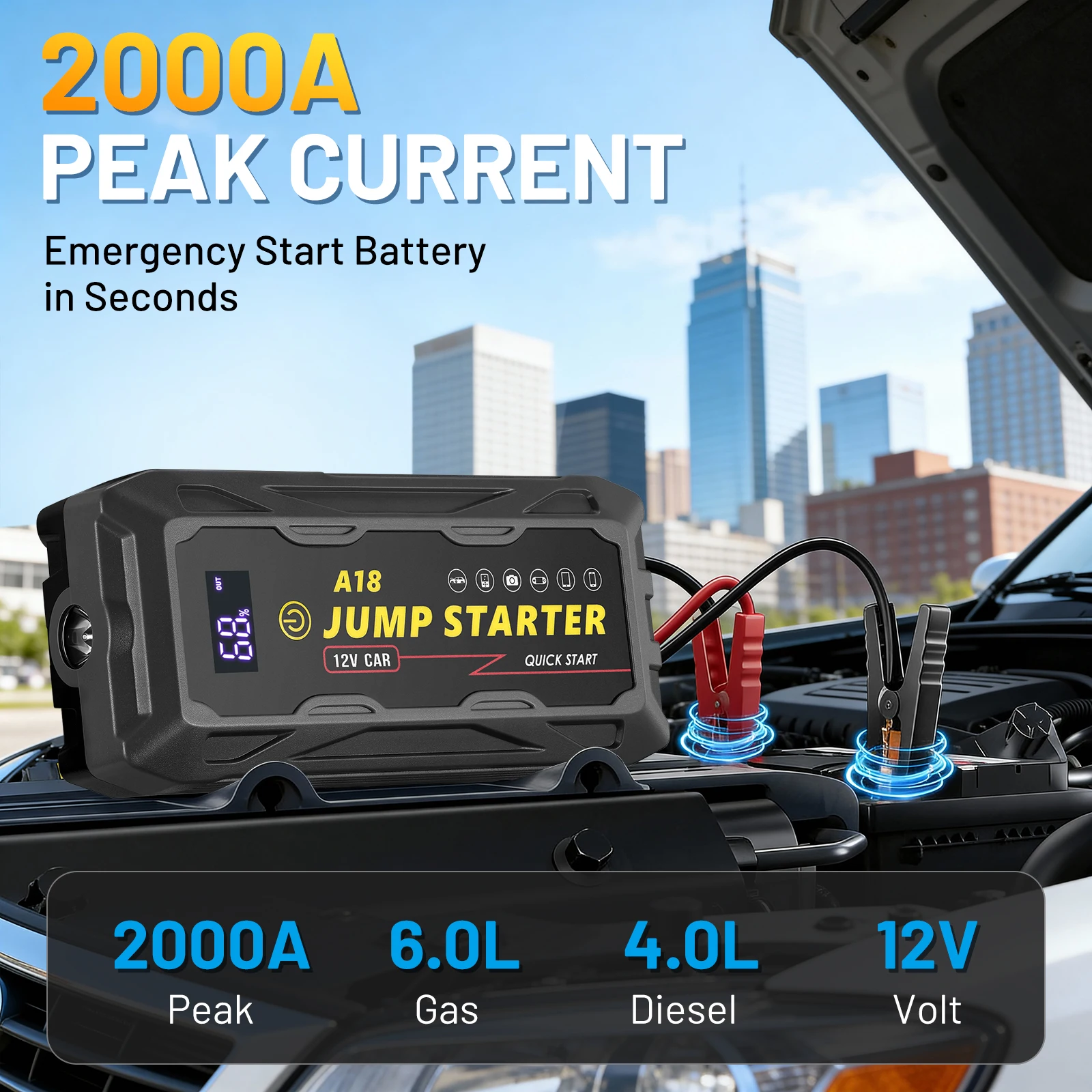 Car Battery Jump Starter, 2000 - Jump Starter Cable 2000A recension och pris