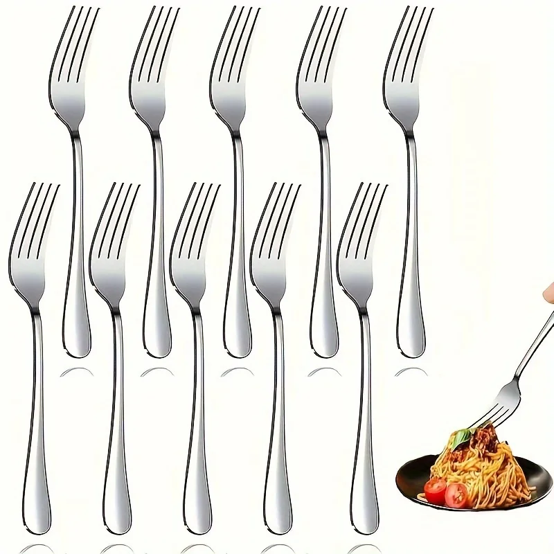 

10-Piece Stainless Steel Forks Set - Durable Dinner and Dessert Forks, Ergonomic Handle, Washable Cutlery for Home and