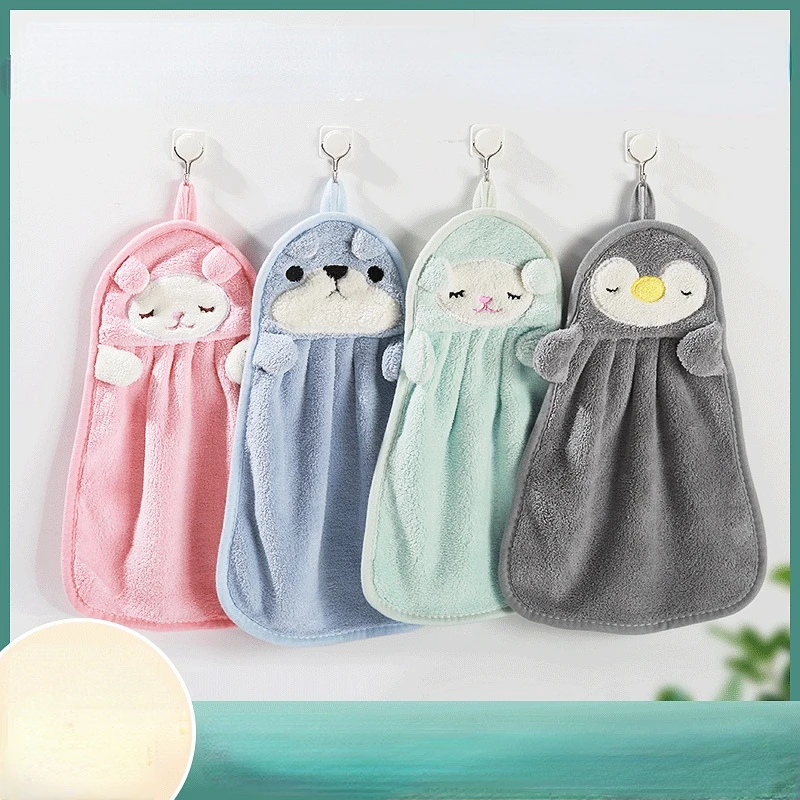 New Arrival Hanging Coral Fleece Towel Cartoon Animal Hand Wiping Towel Kitchen and Bathroom Absorbent Towel Hand Wiping Cloth