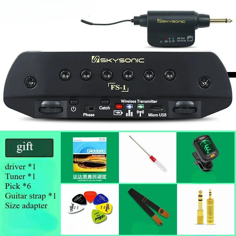 Skysonic Wireless Pickup Fs-1 Acoustic Guitar Sound Hole Pickup Free Hole Wireless Transmission Dual Pickup Guitar Pickups