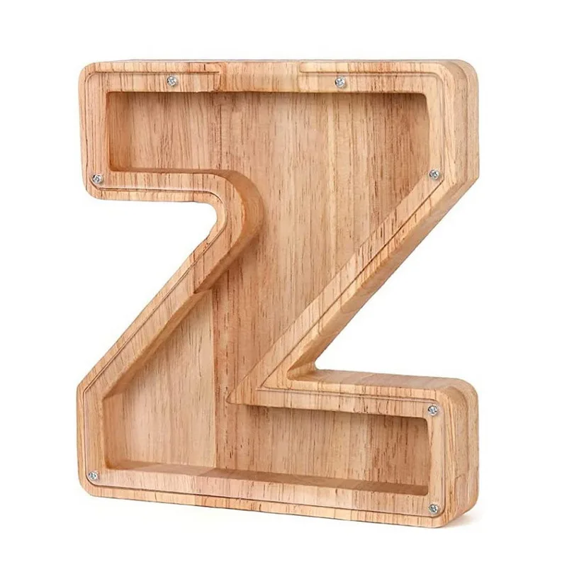 26 Letters Engels Spaarpot Houten Munt Geldbesparende Doos Jar Munten Opbergdoos Desktop Ornament Home Decor Ambachten Kerstcadeau
