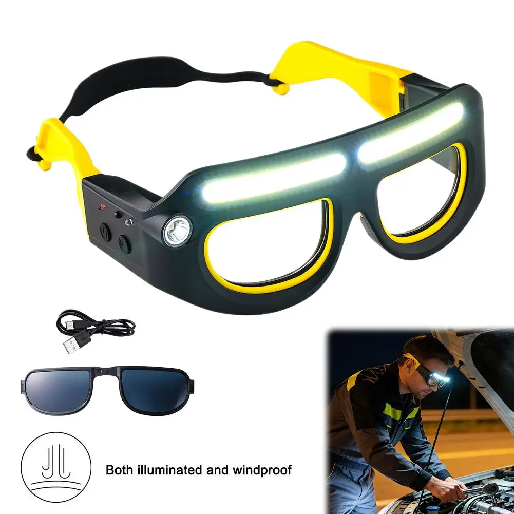 Rechargeable LED Glasses Headlight Glasses with Motion Sensor & Touch Control Unhindered Head Light for Running,Camping,Work