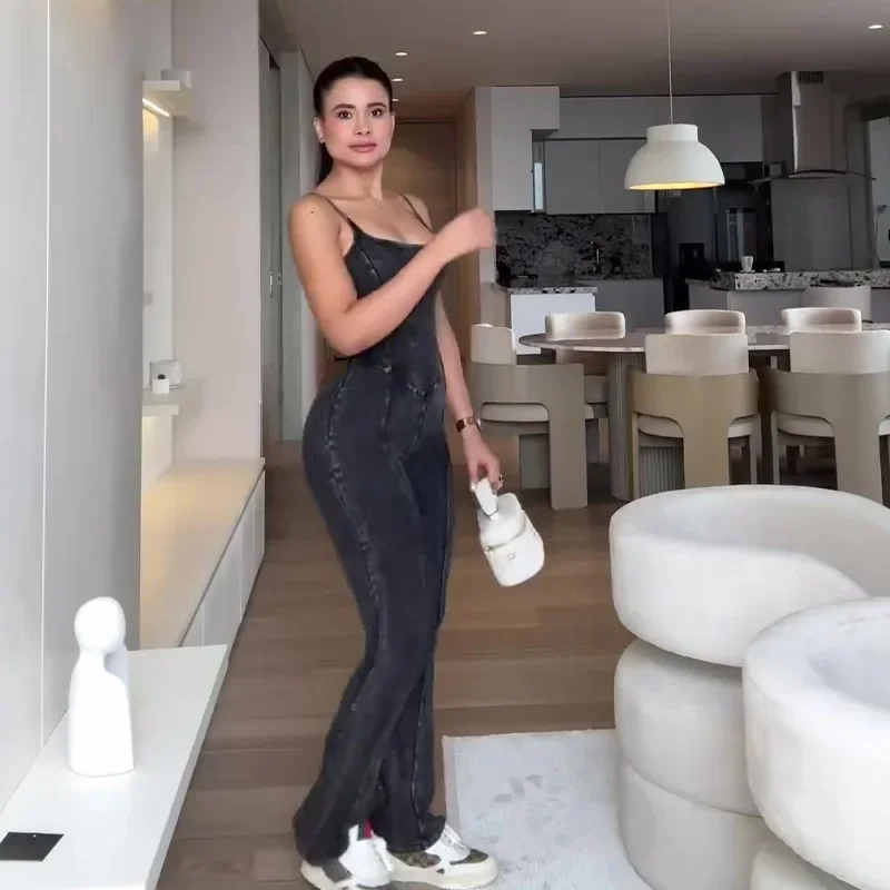

Denim Jumpsuits Women Jeans Overalls Backless Washed Skinny Pencil Ankle Length One Piece Distressed Sexy Vintage Suspenders