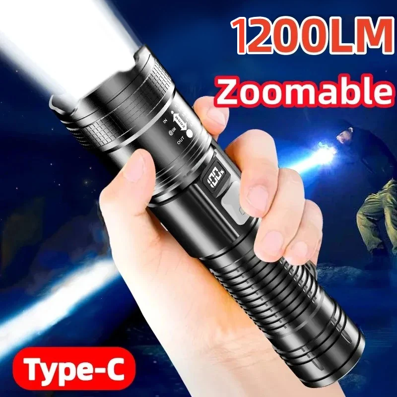 Ultra-High Power Flashlight Digital Electronic Display Waterproof Torch Zoom Hand Light Outdoor Camping Lantern