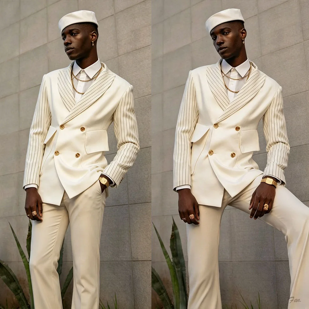 Designer Wedding Suits For Groom Shawl Lapel Double Breasted Tuxedos 2 Pcs Jacket Pants Evening Party Customized